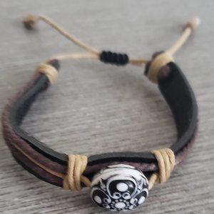 Leather Bracelet with sliding adjustable cord